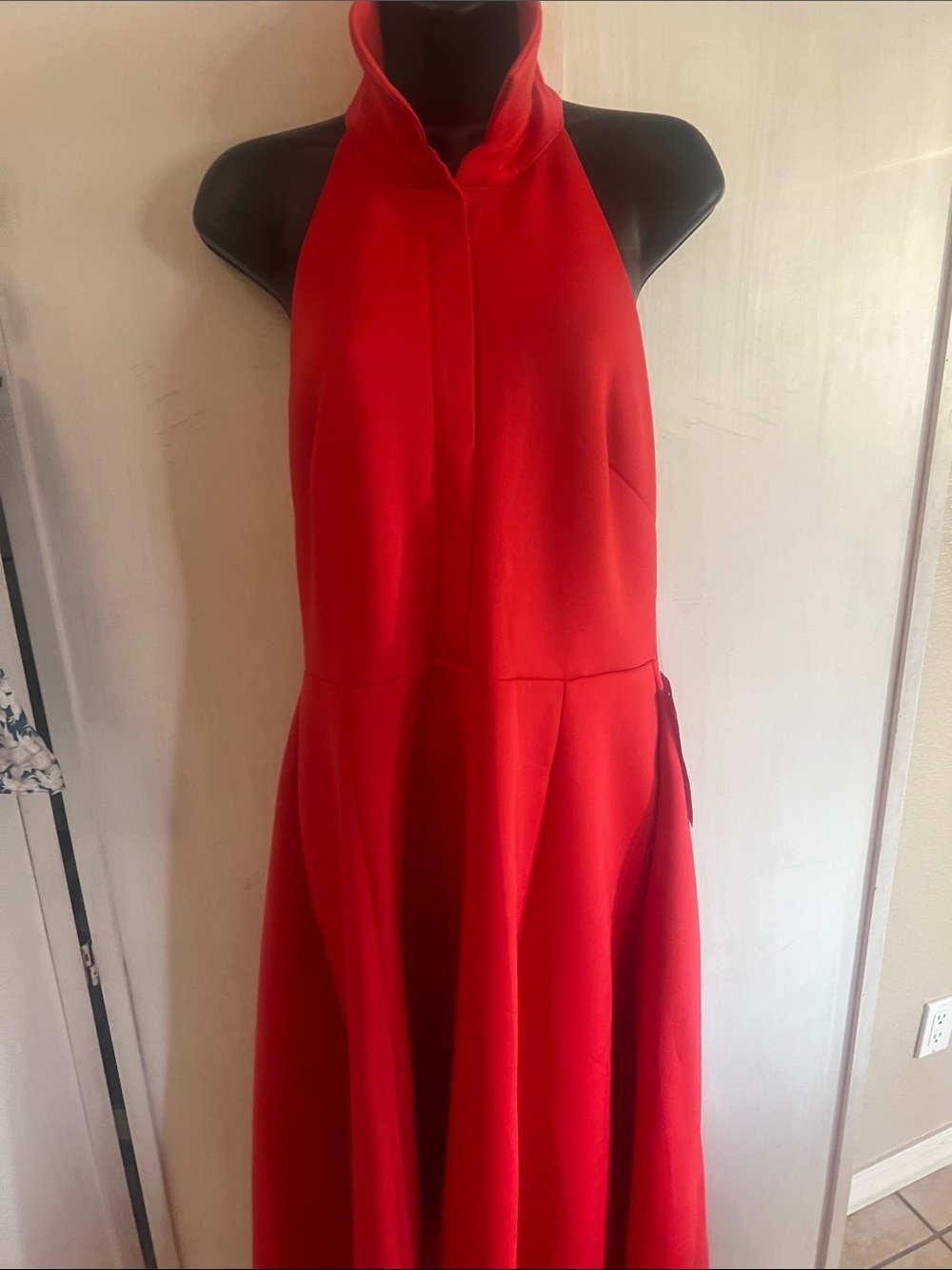 NWT belle by Badgley Mischka One-Shoulder Red A-Line Halter Dress